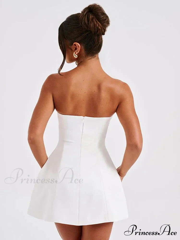 Summer White Mini High Waist Party Dress