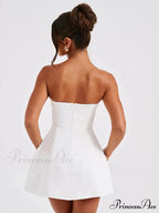 Summer White Mini High Waist Party Dress
