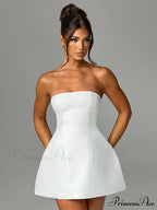 Summer White Mini High Waist Party Dress