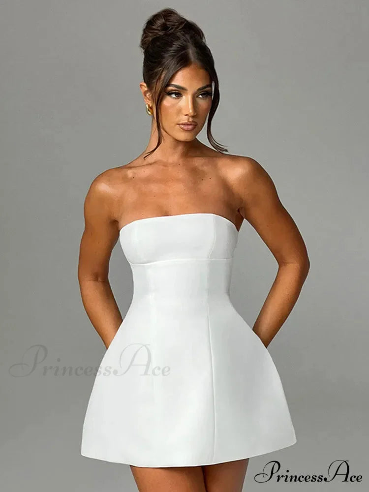 Summer White Mini High Waist Party Dress