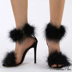 SummerFashion Faux-Fur Ankle-Strap Sandals Open-Toe Fluffy-Feather High-Heels Party Dress Women Sandals High Heel