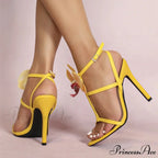 SummerFashion Flowers Ankle-Strap Gladiator Sandals Cozy Open-Toe Yellow High-Heels Party Dress High Heel