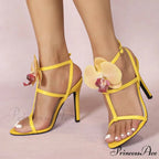 SummerFashion Flowers Ankle-Strap Gladiator Sandals Cozy Open-Toe Yellow High-Heels Party Dress High Heel