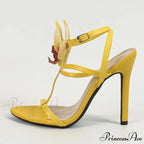 SummerFashion Flowers Ankle-Strap Gladiator Sandals Cozy Open-Toe Yellow High-Heels Party Dress High Heel