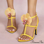 SummerFashion Flowers Ankle-Strap Gladiator Sandals Cozy Open-Toe Yellow High-Heels Party Dress High Heel