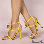 SummerFashion Flowers Ankle-Strap Gladiator Sandals Cozy Open-Toe Yellow High-Heels Party Dress High Heel
