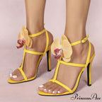 SummerFashion Flowers Ankle-Strap Gladiator Sandals Cozy Open-Toe Yellow High-Heels Party Dress High Heel