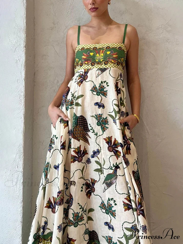 Sun Drenched Unique Print Graceful Smocked Back Pocketed Dress