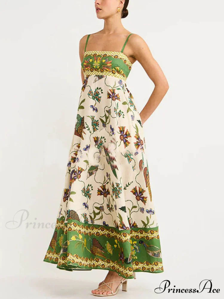 Sun Drenched Unique Print Graceful Smocked Back Pocketed Dress