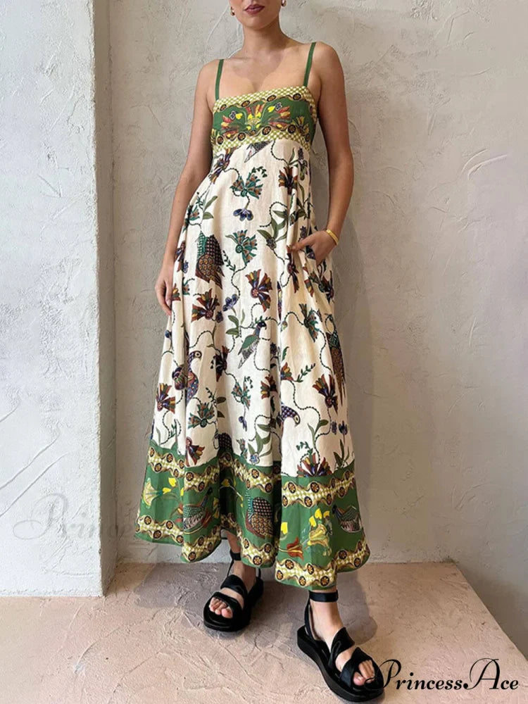 Sun Drenched Unique Print Graceful Smocked Back Pocketed Dress