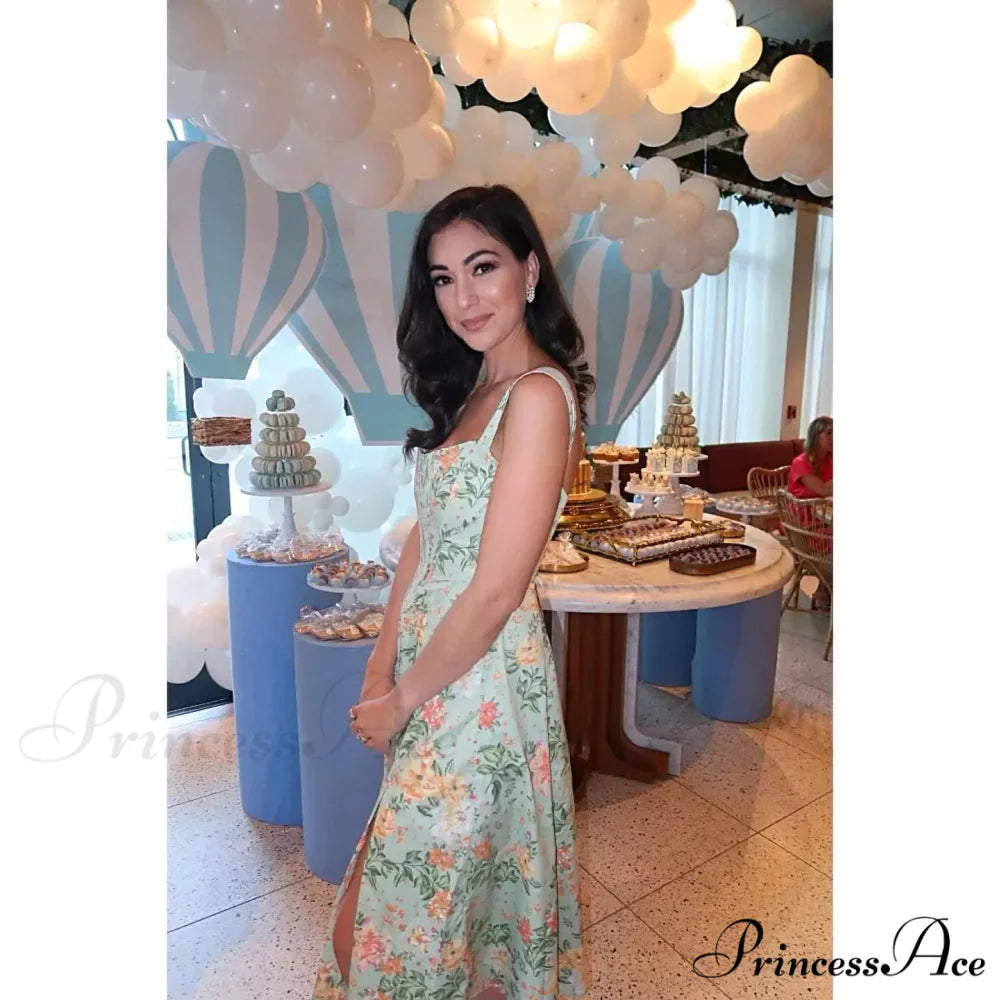 Suninheart Summer Lace Up Print Elegant Casual Party Holiday Floral Dress