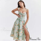 Suninheart Summer Lace Up Print Elegant Casual Party Holiday Floral Dress