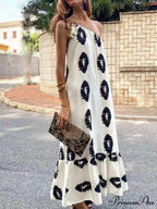 Sunshine Ethnic Print One Graceful Shoulder Loose Maxi Dress