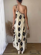 Sunshine Ethnic Print One Graceful Shoulder Loose Maxi Dress