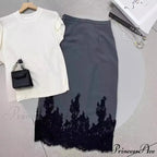 Superior Skirt with Lace Distinctive Design for Office Ladies