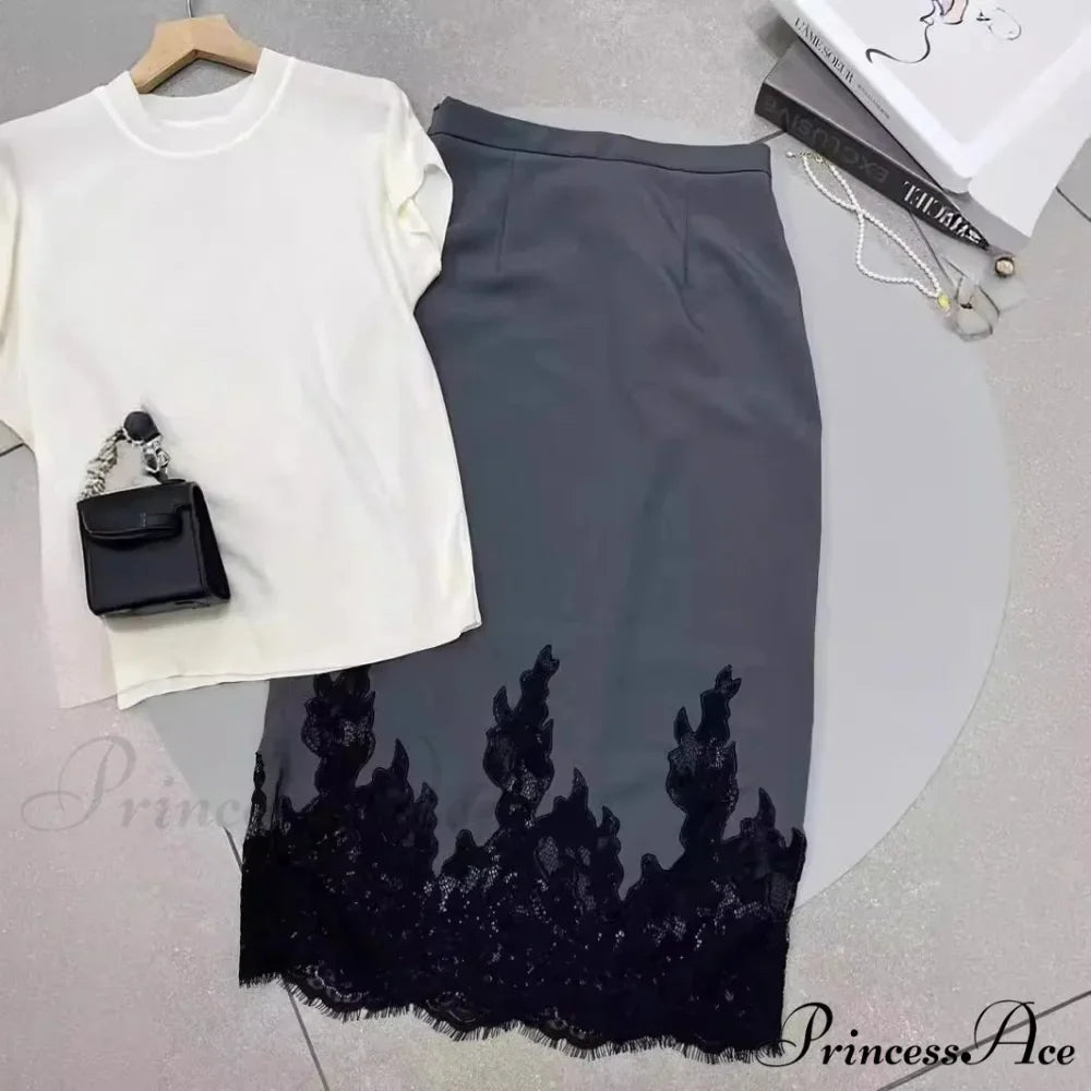 Superior Skirt with Lace Distinctive Design for Office Ladies