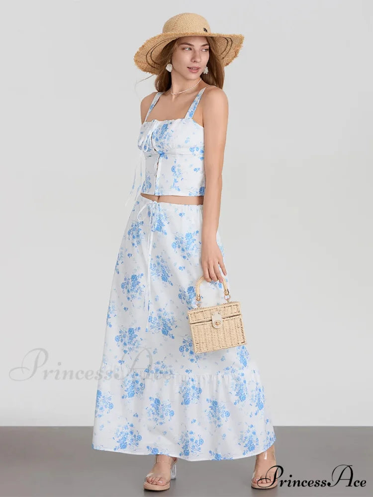 Suspend Crop Tank Top Cinch A-line Skirt Floral Dress