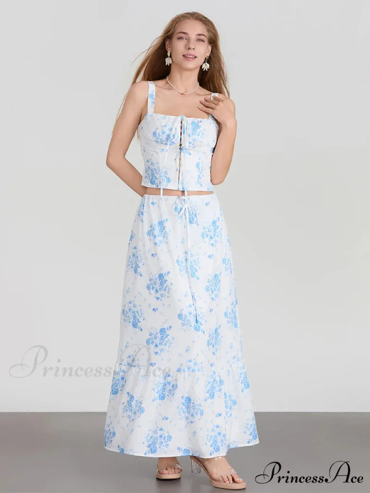 Suspend Crop Tank Top Cinch A-line Skirt Floral Dress