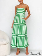 Suspender Open Back Striped Graceful Positioning Print Pocket Midi Dress