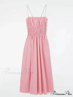 Suspender Pleated Stylish Waist Midi Dress