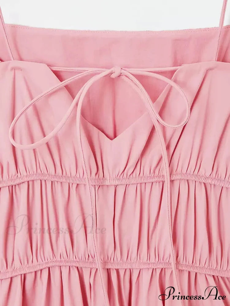 Suspender Pleated Stylish Waist Midi Dress