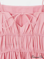 Suspender Pleated Stylish Waist Midi Dress