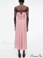 Suspender Pleated Stylish Waist Midi Dress