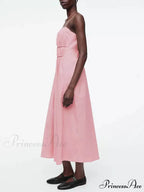 Suspender Pleated Stylish Waist Midi Dress