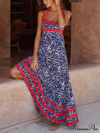 Suspender Print Stylish Maxi Dress