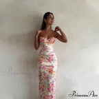 Suspender Split SlimSleeveless Beach Spaghetti Strap 2024 Summer Floral Dress