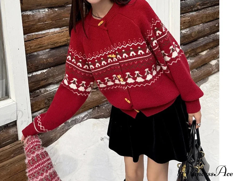 Sweet Christmas Horn Button Cardigan