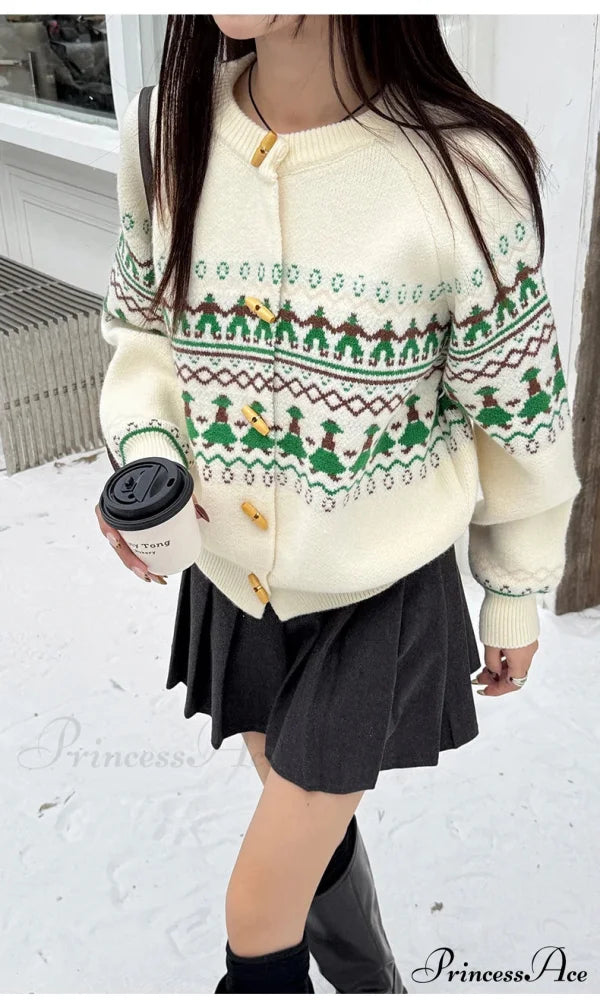 Sweet Christmas Horn Button Cardigan