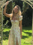 Sweet Fairy Short Sleeve Midi Floral High Waist Boho Dress