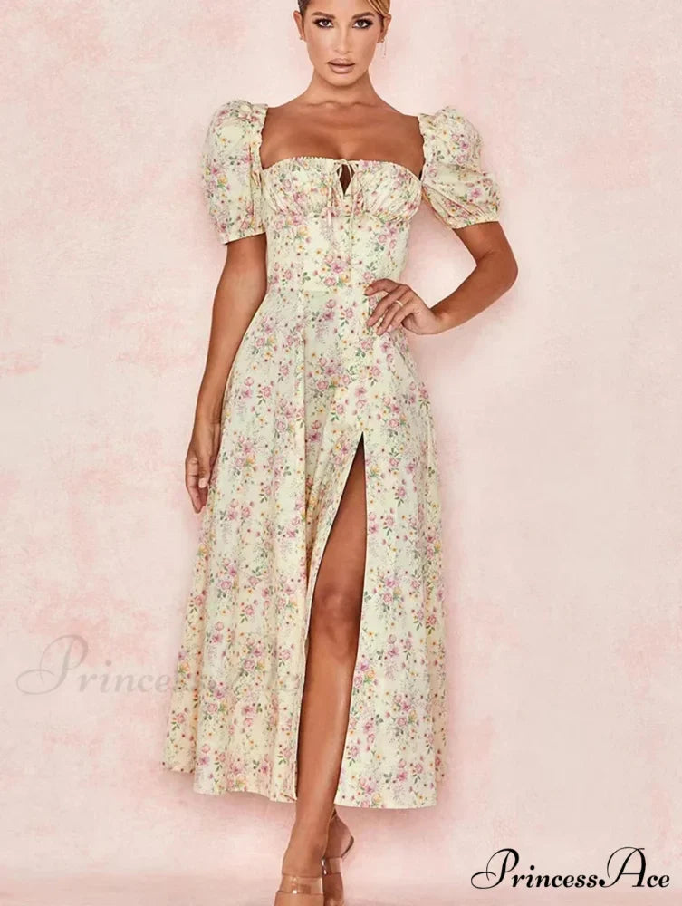 Sweet Fairy Short Sleeve Midi Floral High Waist Boho Dress