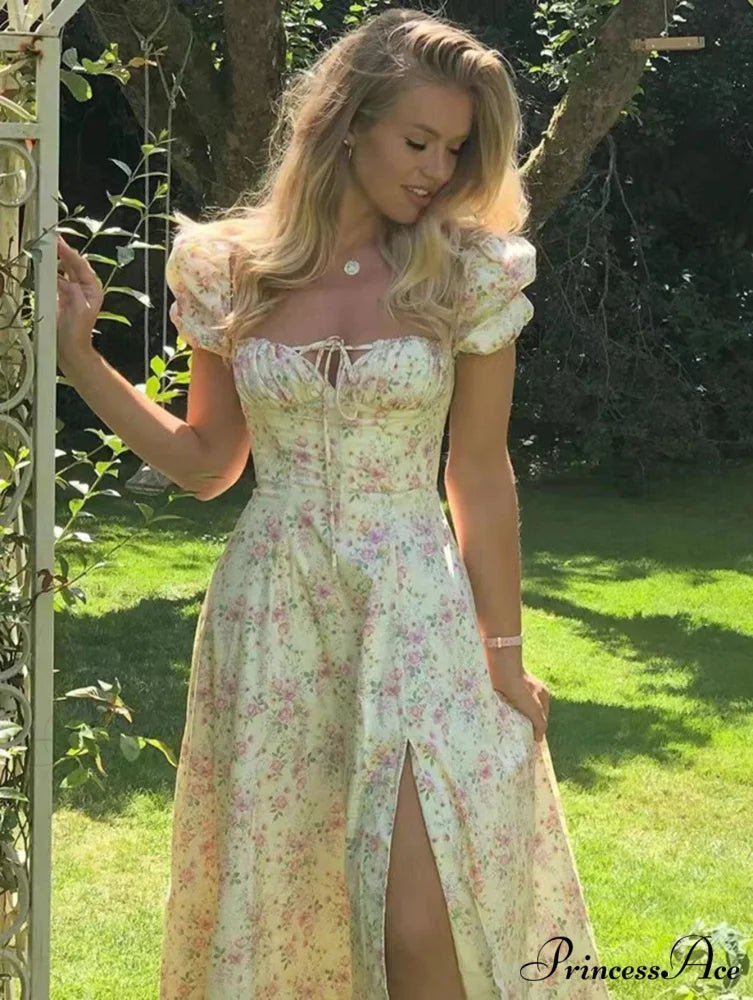 Sweet Fairy Short Sleeve Midi Floral High Waist Boho Dress