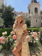 Sweet Fairy Short Sleeve Midi Floral High Waist Boho Dress