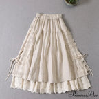 Sweet Japan Style Mori Lace Stitched Linen Skirt