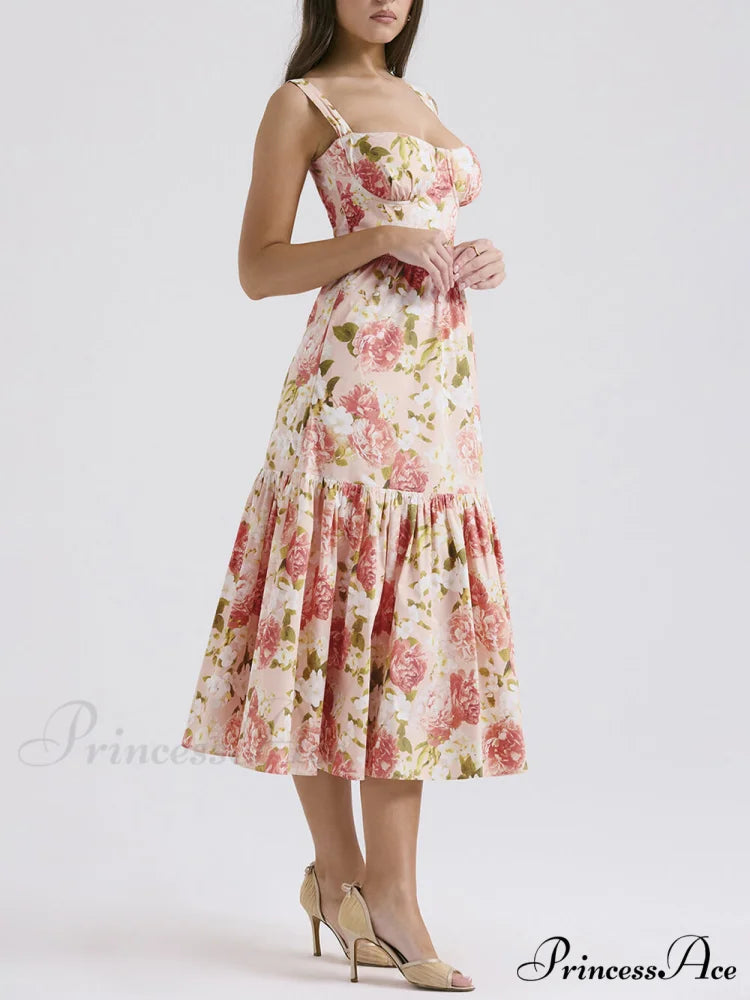Sweet Spicy Style Charming Floral Backless Midi Dresses