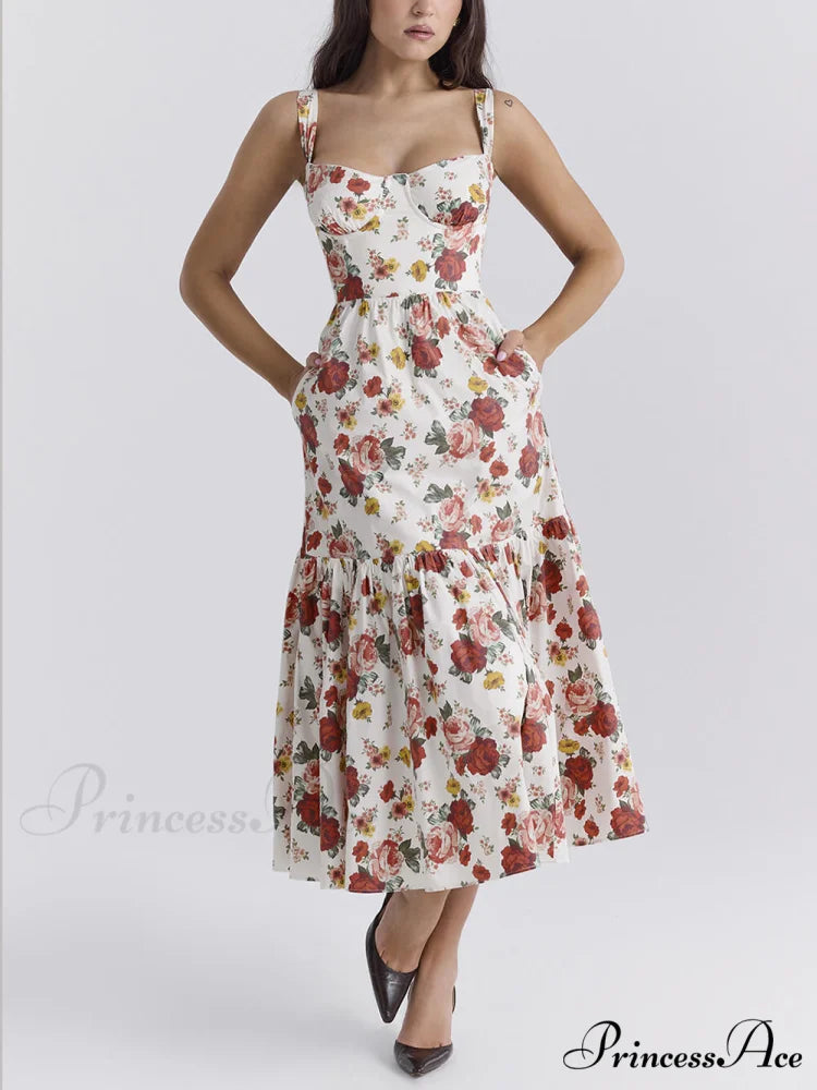 Sweet Spicy Style Charming Floral Backless Midi Dresses