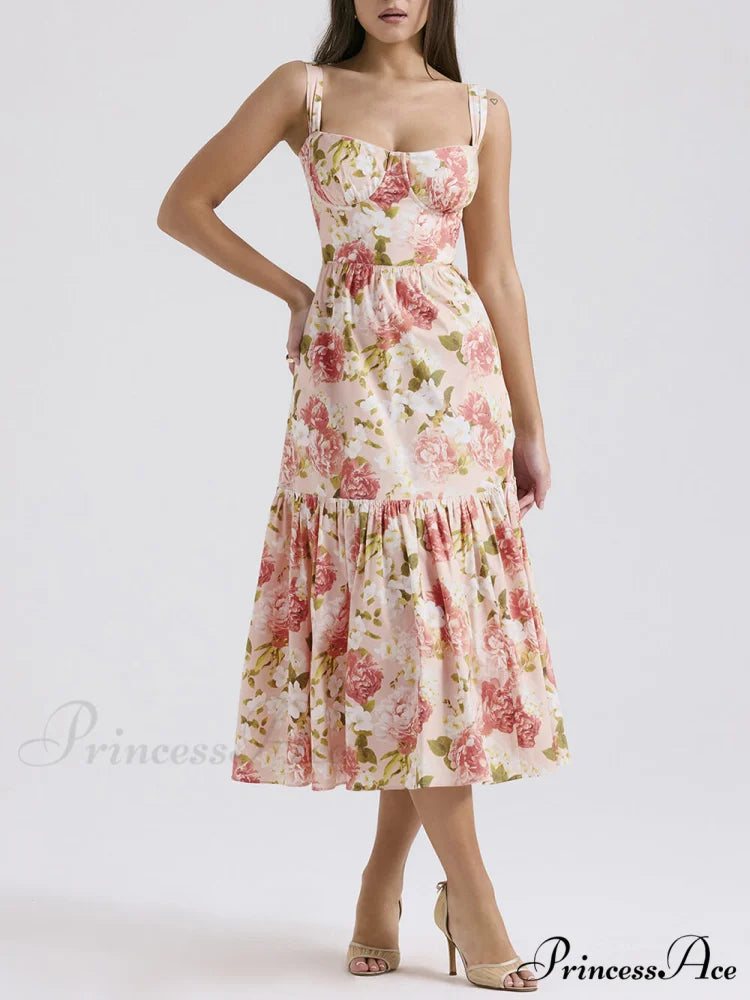 Sweet Spicy Style Charming Floral Backless Midi Dresses