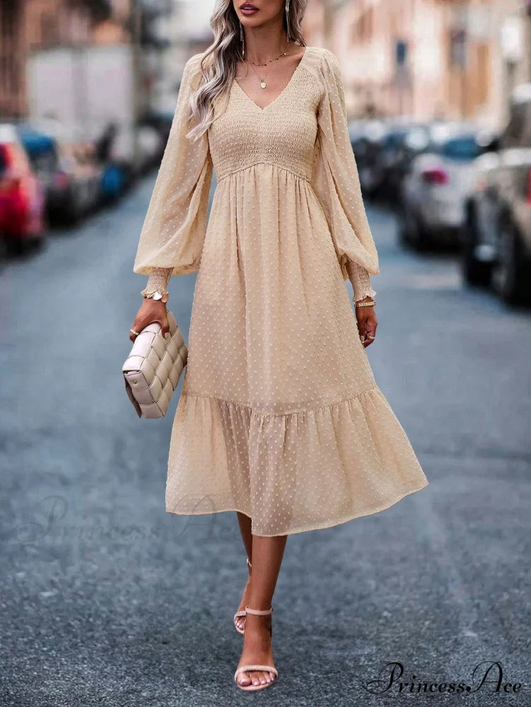 Swiss Dot Ruffle Hem A-line Dress