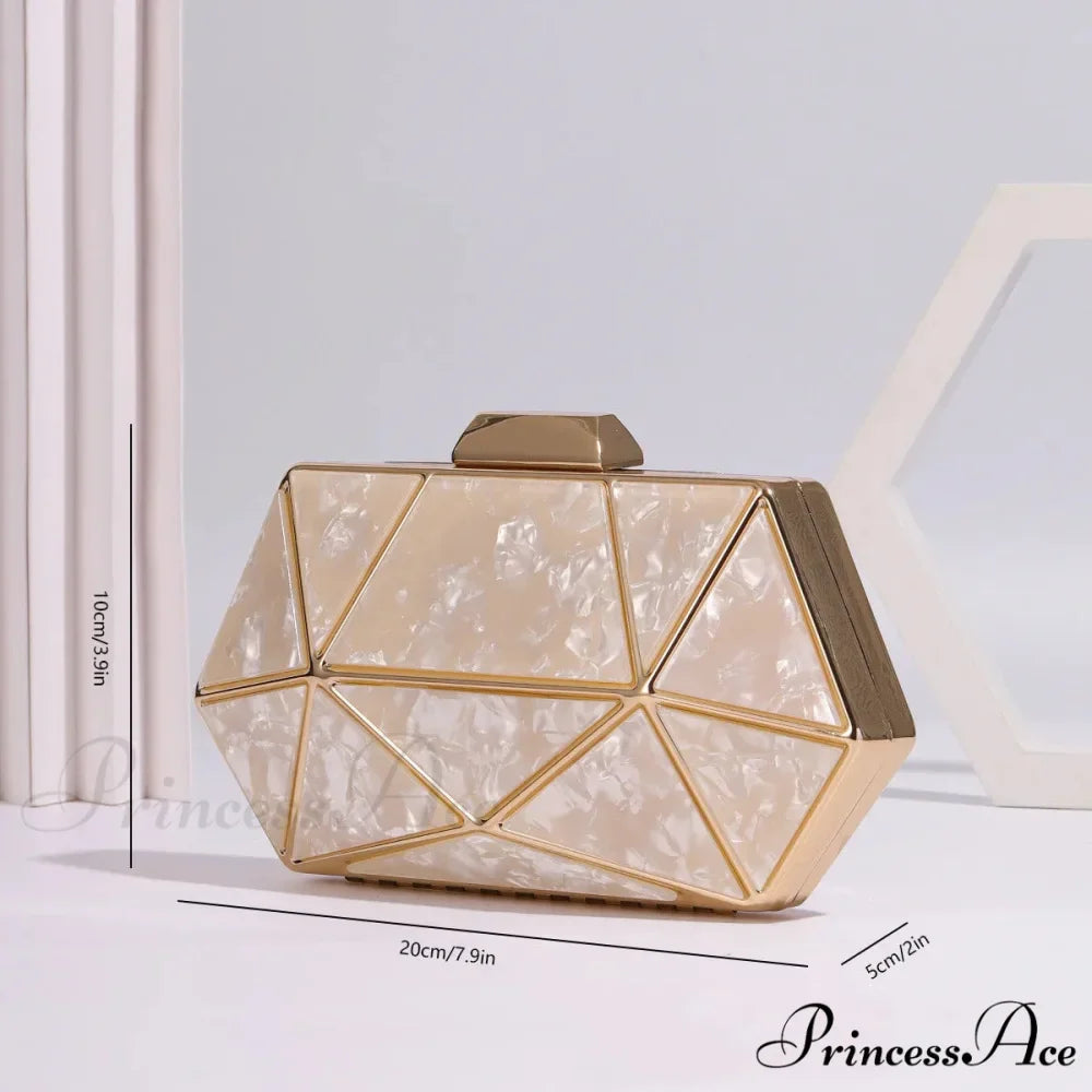 Synonyms for the adjectives in the title:- Acrylic: transparent- Metal: metallic- Diamond: gemstone- Evening: nighttimeModified title: Transparent Metallic Gemstone Nighttime Clutch Crossbody Bag