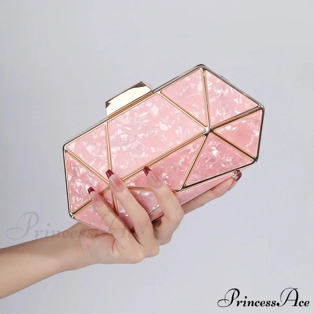 Synonyms for the adjectives in the title:- Acrylic: transparent- Metal: metallic- Diamond: gemstone- Evening: nighttimeModified title: Transparent Metallic Gemstone Nighttime Clutch Crossbody Bag