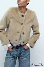 Synthetic Faux Brief Jacket Knitted Sweater