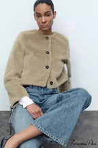 Synthetic Faux Brief Jacket Knitted Sweater