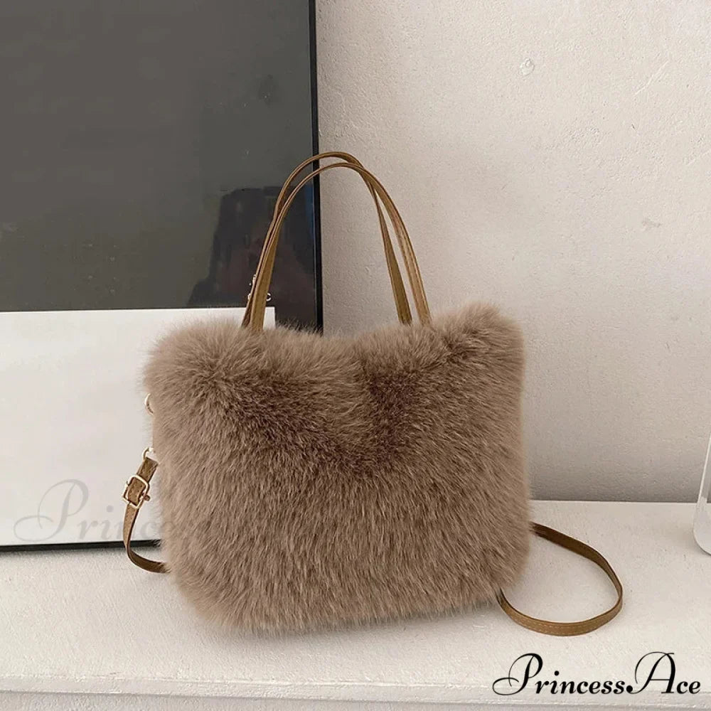 Synthetic Fur Soft Bucket Tote Winter Crossbody Shoulder Purse