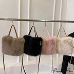 Synthetic Fur Soft Bucket Tote Winter Crossbody Shoulder Purse