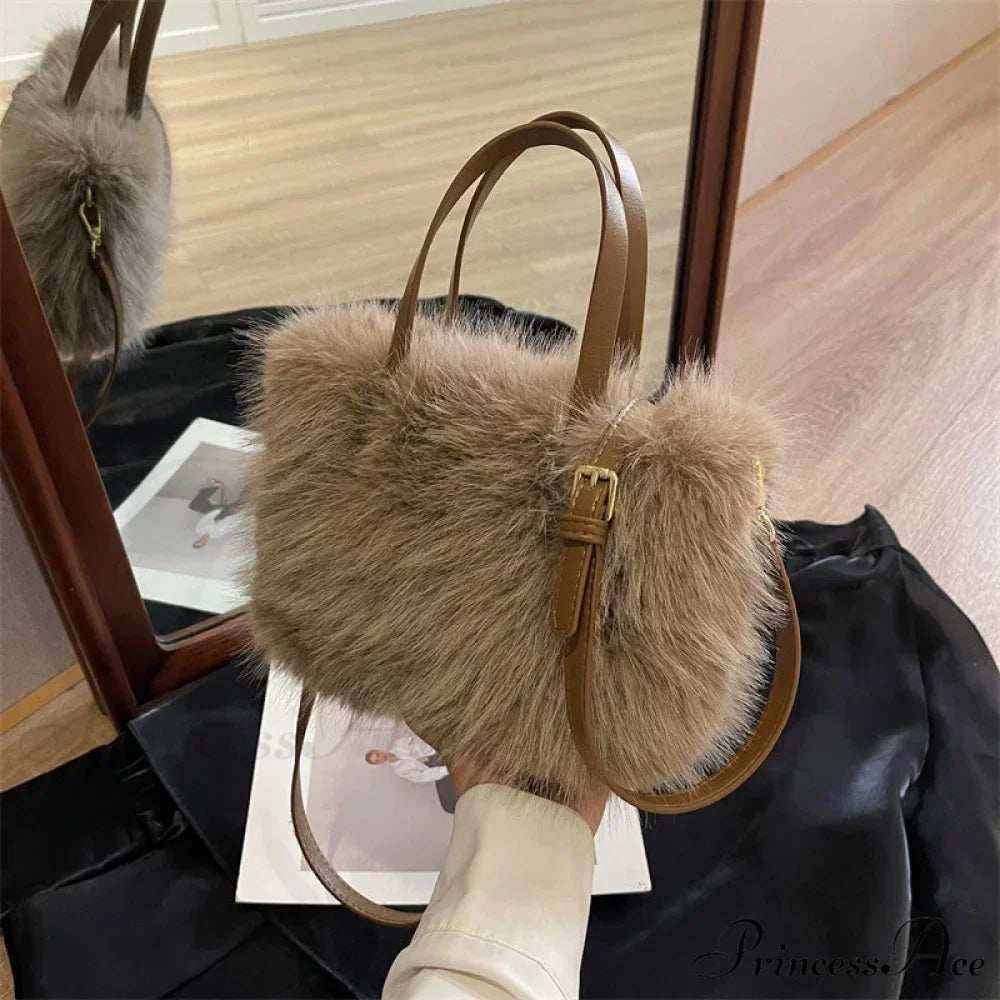 Synthetic Fur Soft Bucket Tote Winter Crossbody Shoulder Purse