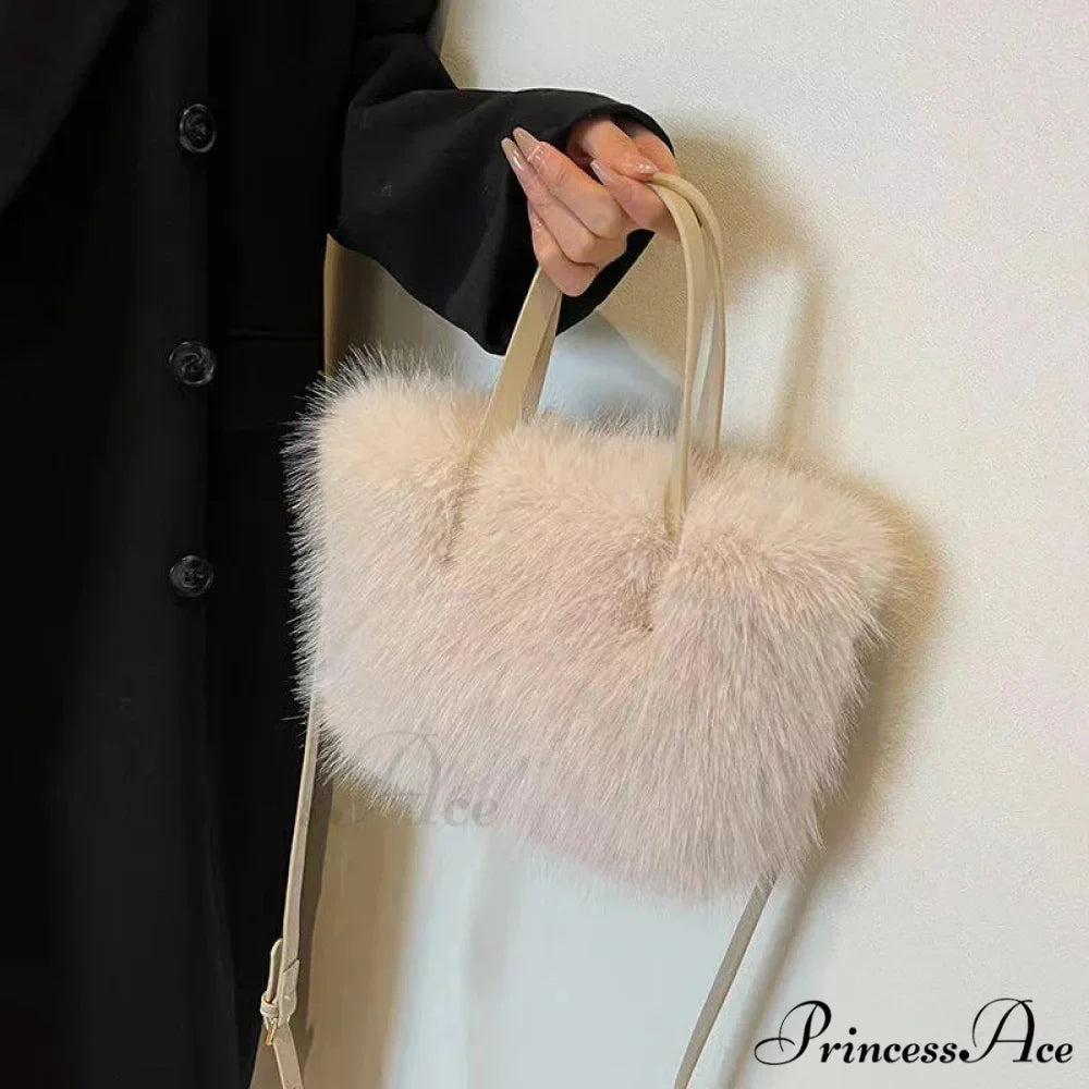 Synthetic Fur Soft Bucket Tote Winter Crossbody Shoulder Purse