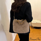 Synthetic Fur Soft Bucket Tote Winter Crossbody Shoulder Purse